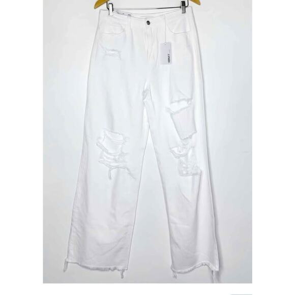 Vervet White Distressed Wide Leg Jeans High Rise Frayed Hem Women’s 32 NWT - Picture 4 of 12